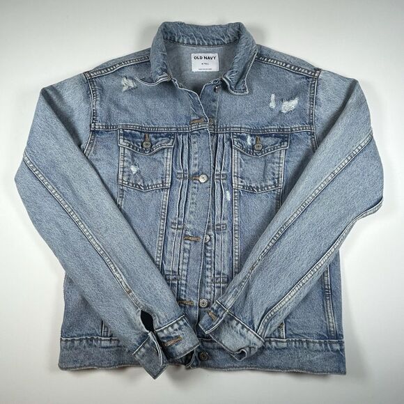 Old Navy Jackets & Blazers - Old Navy Denim Jean Jacket Blue Distressed Cotton Trucker Western Women Med Tall